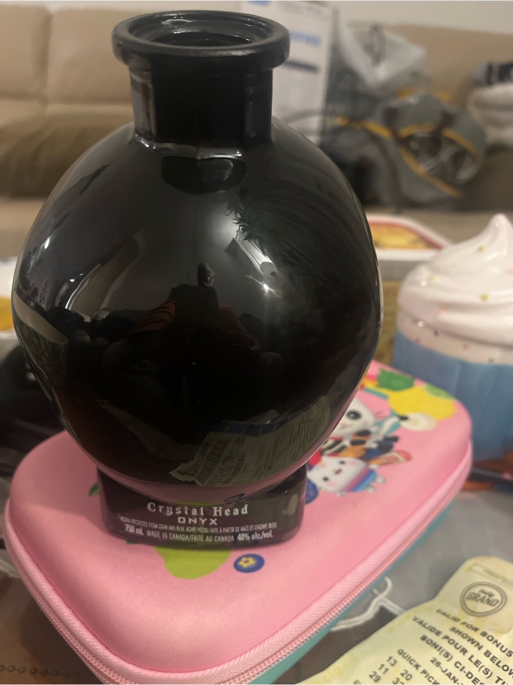 Crystal Head Onyx Vod&ka Empty Black Skull Bottle 750ml - Collectible Home Decor
